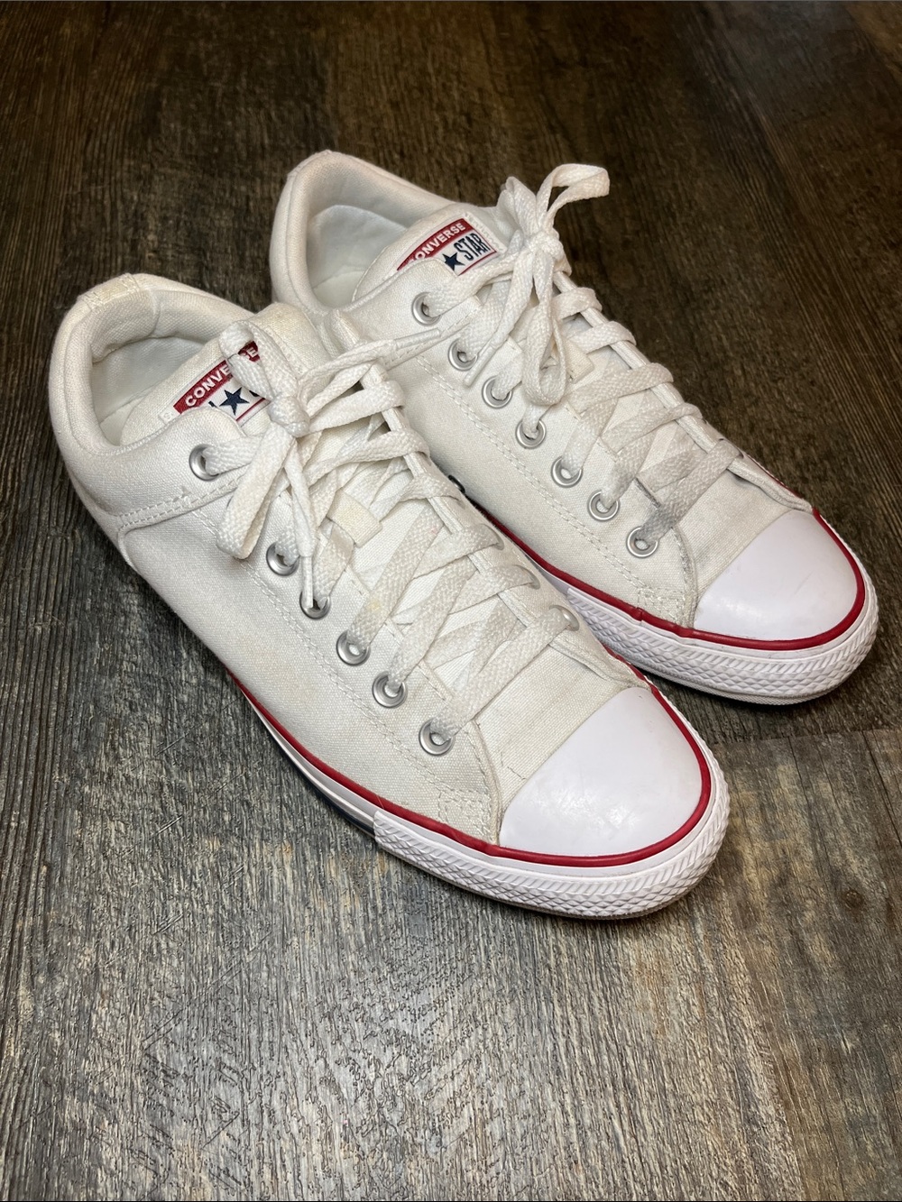 Converse White Low Top Sneakers with Red Accent